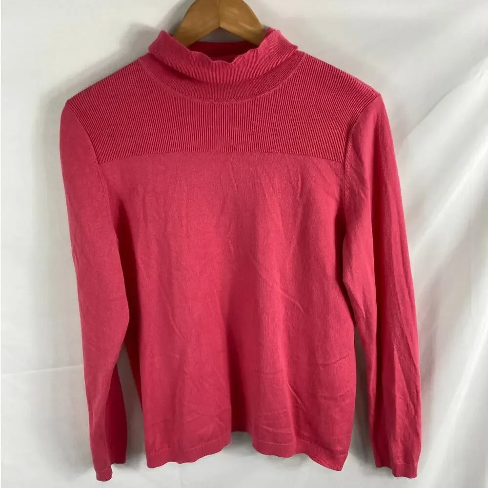 Talbots Pink Ribbed Detail Turtleneck Sweater Size LP